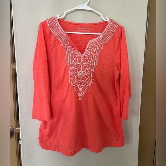 Eddie Bauer‎ Womens Medium Pink White 3/4 Sleeve
Embroidered Blouse Top - Picture 1 of 7